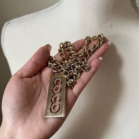 CHANEL Vintage Pink Crystal COCO Dog Tag Necklace - Picture 3 of 7
